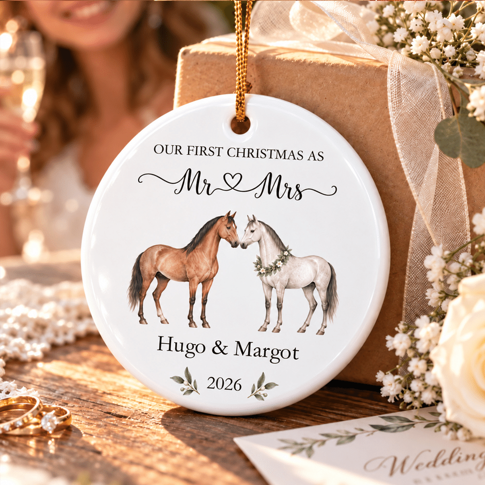 Personalised Our First Christmas Couple Horse Ceramic Ornament with Text and Year Christmas Tree Decor Wedding Christmas Gift for Newlyweds 6
