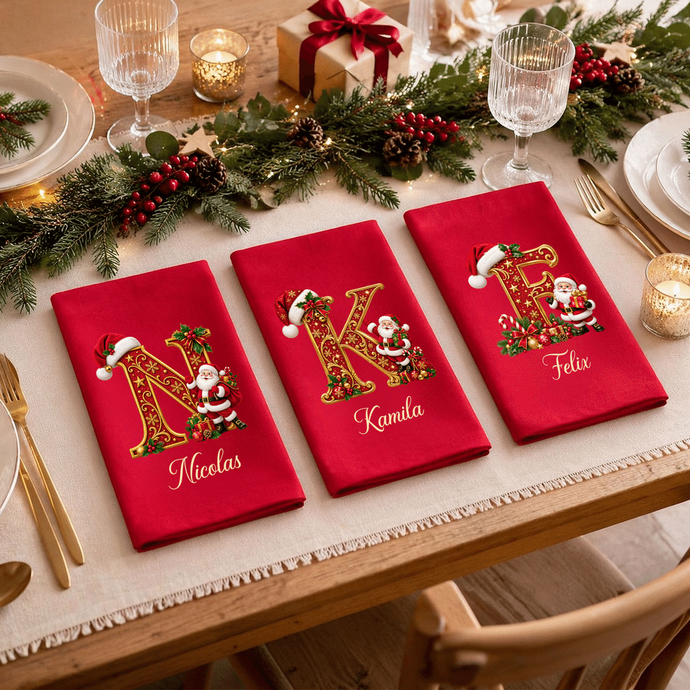 Personalised Santa Claus Santa Hat Initial Christmas Red Napkin with Name Table Decor Christmas Gift for Family Friends 3