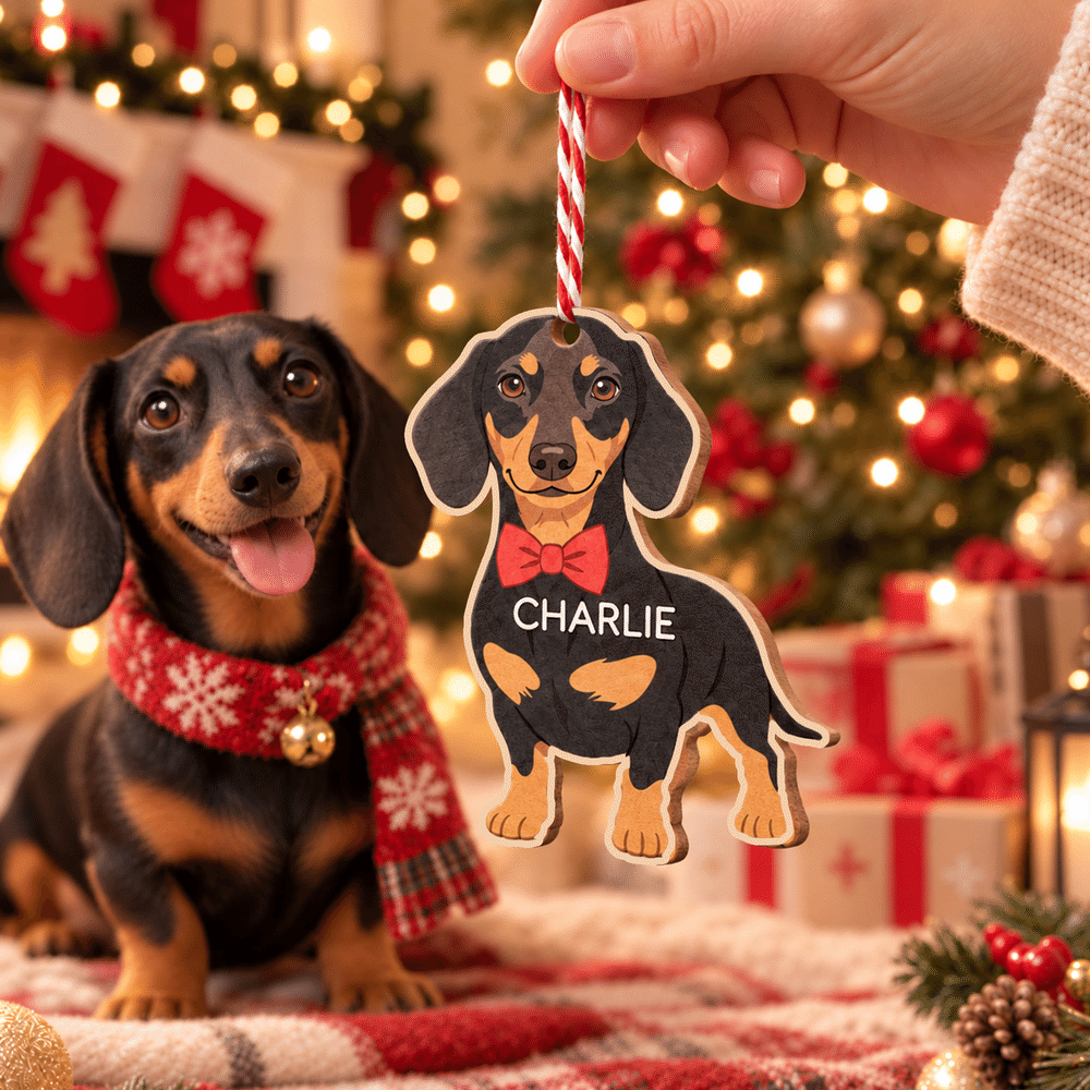 Décoration de Noël en bois personnalisée avec photo de chien en dessin animé et prénom, à suspendre – Cadeau de Noël pour les propriétaires de chiens et les amoureux des animaux 6