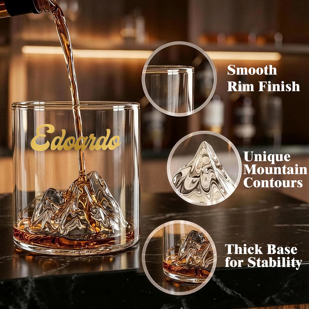 Personalized Snowy Mountain Design Whisky Glass Gift Box Set with Name and Text Birthday Anniversary Christmas Gift for Men 8
