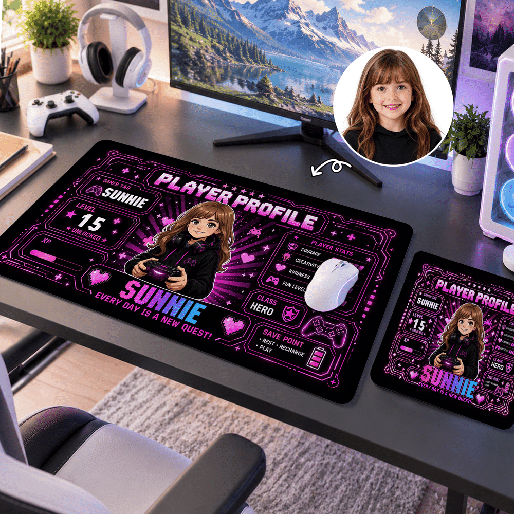 Personalised Cartoon Game Character Photo Non-Slip Mouse Pad Desk Mat with Name and Age Daily Use Birthday Graduation Gift for Kids Teenagers Gamers 3