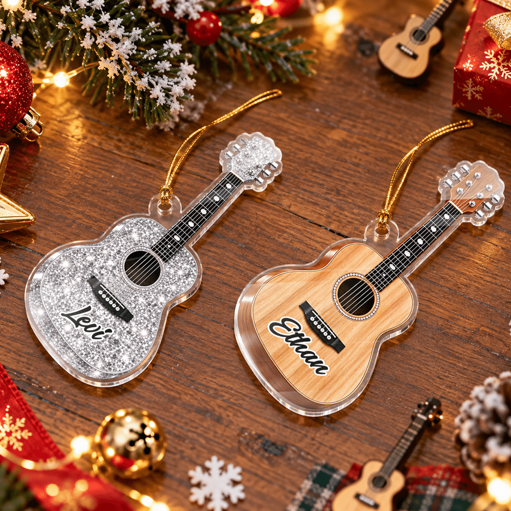 Personalised 3D-Effect Artwork Glittering Guitar Christmas Acrylic Ornament with Name Tree Decor Christmas Gift for Guitar Lovers Guitarists 4