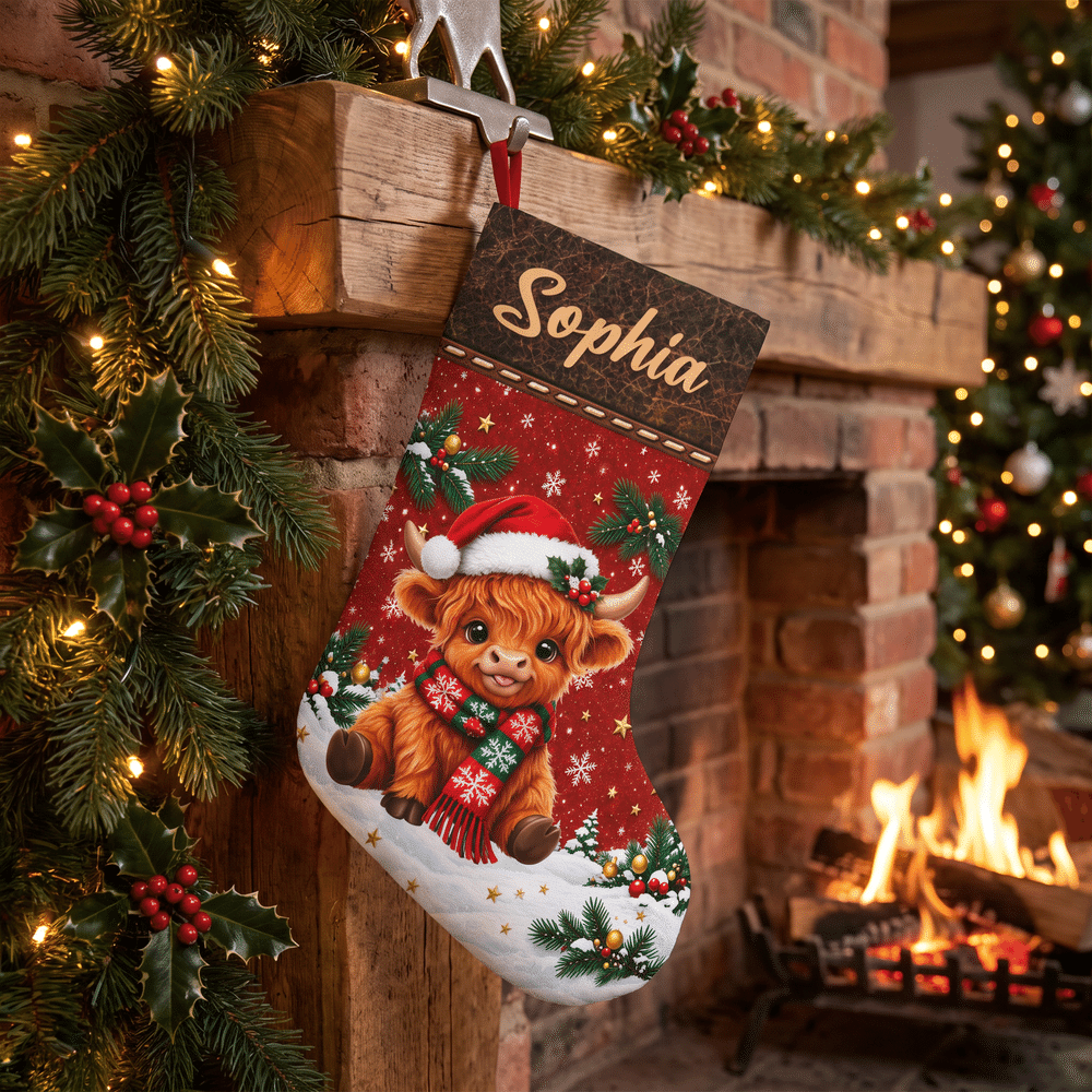 Personalized Christmas Highland Cow Stocking with Name Home Decoration Christmas Gift for Kid Highland Cow Lover 6