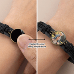 Braccialetto intrecciato in pelle PU personalizzato, con foto nascosta attivabile a calore, regolabile, regalo di compleanno o commemorativo per uomo e donna 5