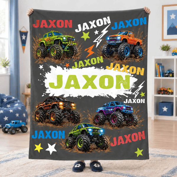 Personalized Dinosaur Truck Excavator Race Car Soft Throw Blanket with Name Home Decor Birthday Christmas Gift for Boys Dinosaur Lovers