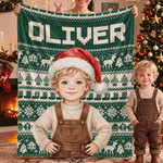 Personalized Christmas Theme Cartoon Character Photo Soft Throw Blanket with Name Home Decor Christmas Gift for Kid 2