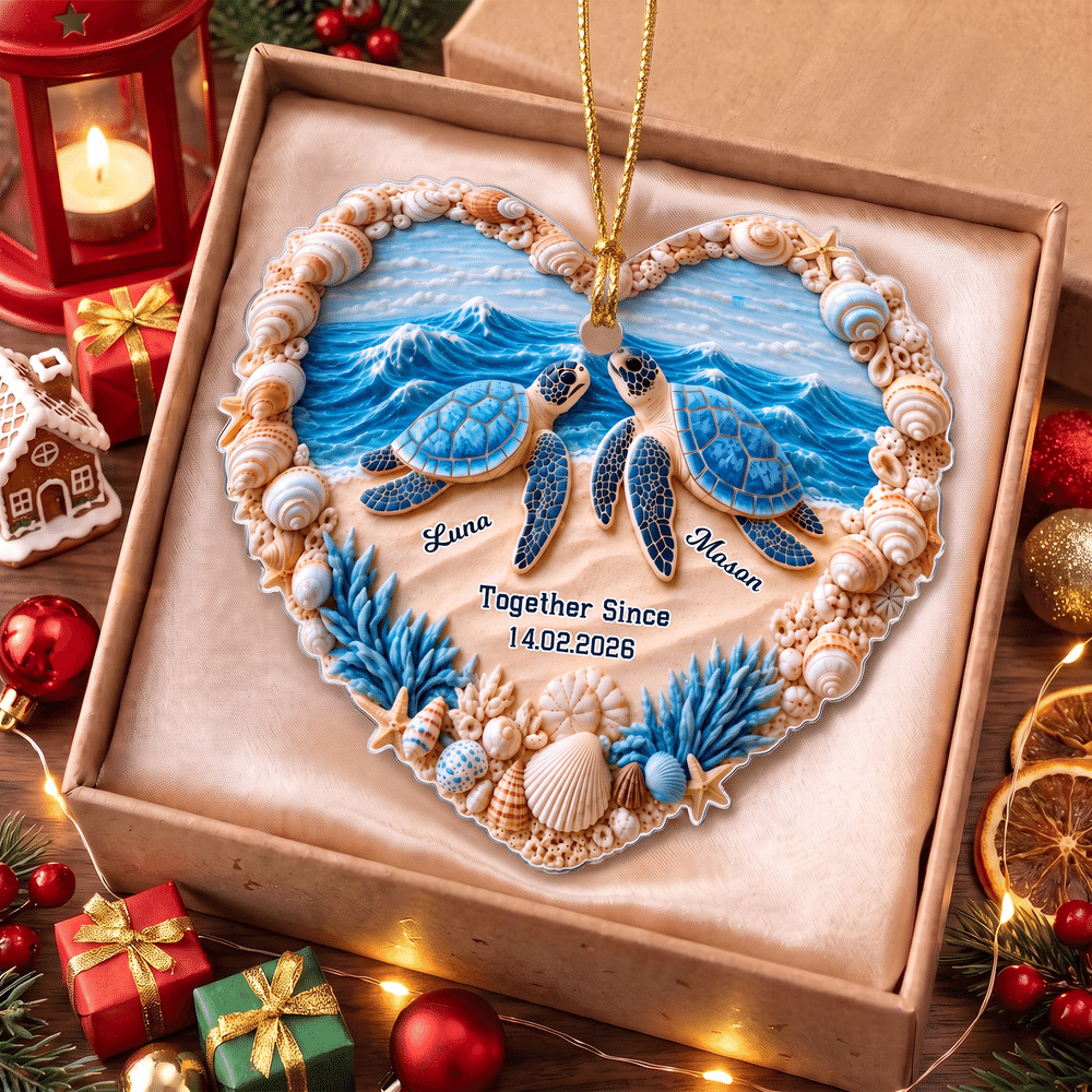 Personalised Seaside Turtle Acrylic Ornament with Name Date Anniversary Christmas Tree Decorations Gift for Couple and Sea Turtle Lovers 7