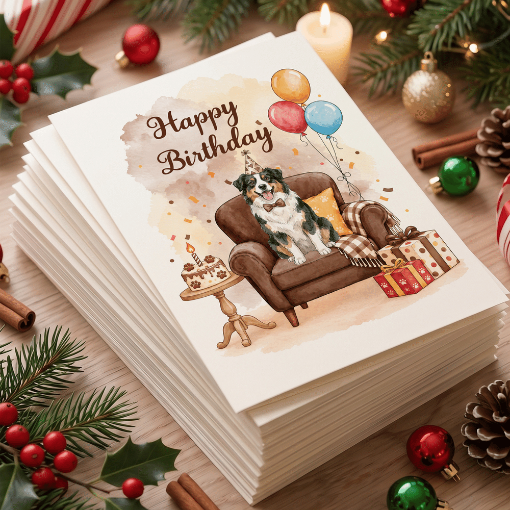 Carte de vœux personnalisée « Joyeux anniversaire » avec gâteau et ballons, photo de votre animal de compagnie, style aquarelle, avec nom et titre – Cadeau d'anniversaire ou de fête pour les amis et la famille 7