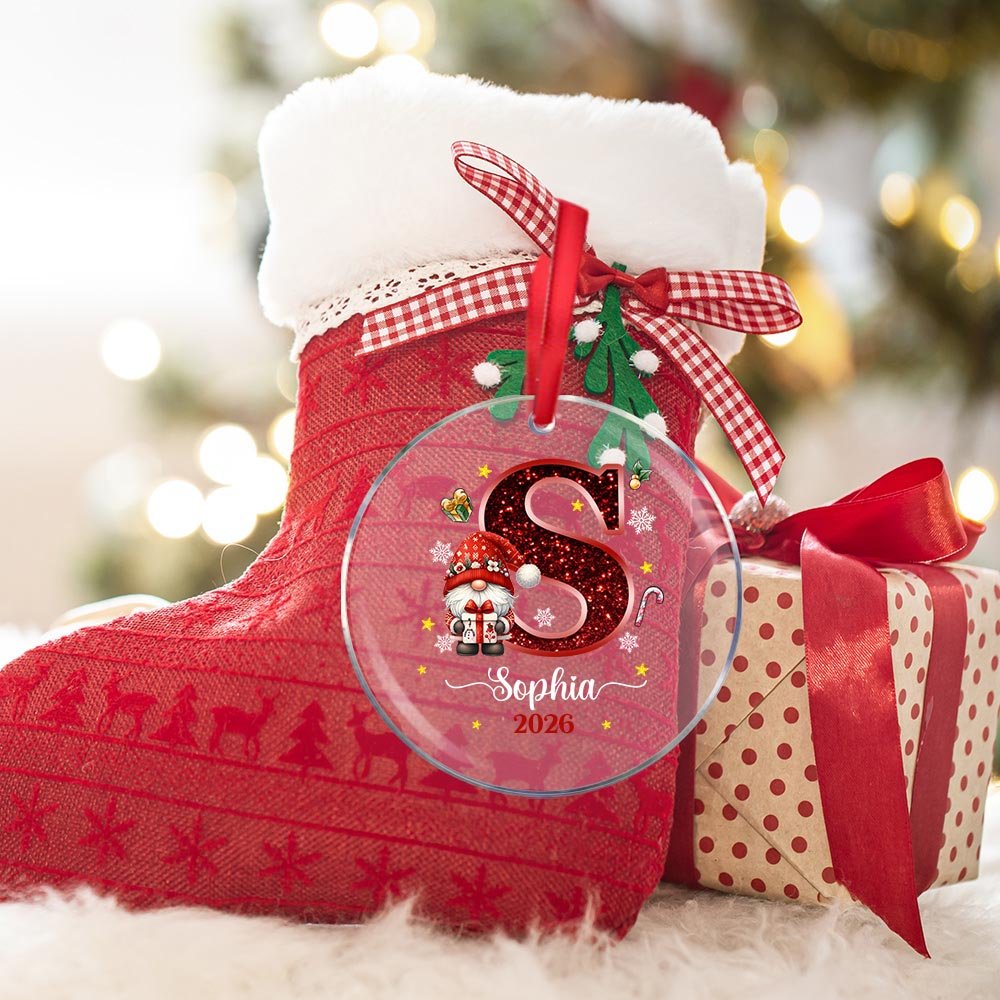 Personalised Christmas Hat Sweater Santa Faux Glitter Initial Ornament with Name and Date Holiday Tree Decor Christmas Party Gift for Family Kids 6