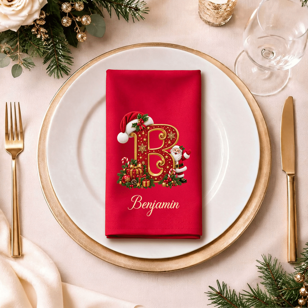 Personalised Santa Claus Santa Hat Initial Christmas Red Napkin with Name Table Decor Christmas Gift for Family Friends 8