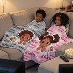 Personalised Cartoon Black Kid Word Cloud Soft Throw Blanket with Name Home Decor Birthday Christmas Gift for Black Boys Girls 2