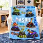 Personalised Dinosaur Lorry Excavator Race Car Soft Throw Blanket with Name Home Decor Birthday Christmas Gift for Boys Dinosaur Lovers 2