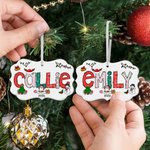Gepersonaliseerd Sneeuwpop Kerstboom Doodle Letter Keramisch Kerst Ornament met Naam Jaar en 3 Lanyards Kerst Huisdecoratie Cadeau voor Familie 4