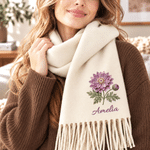 Personalised Patchwork-Style Birth Flower Soft Warm Tassel Scarf with Name Winter Accessory Christmas Birthday Gift for Women 1