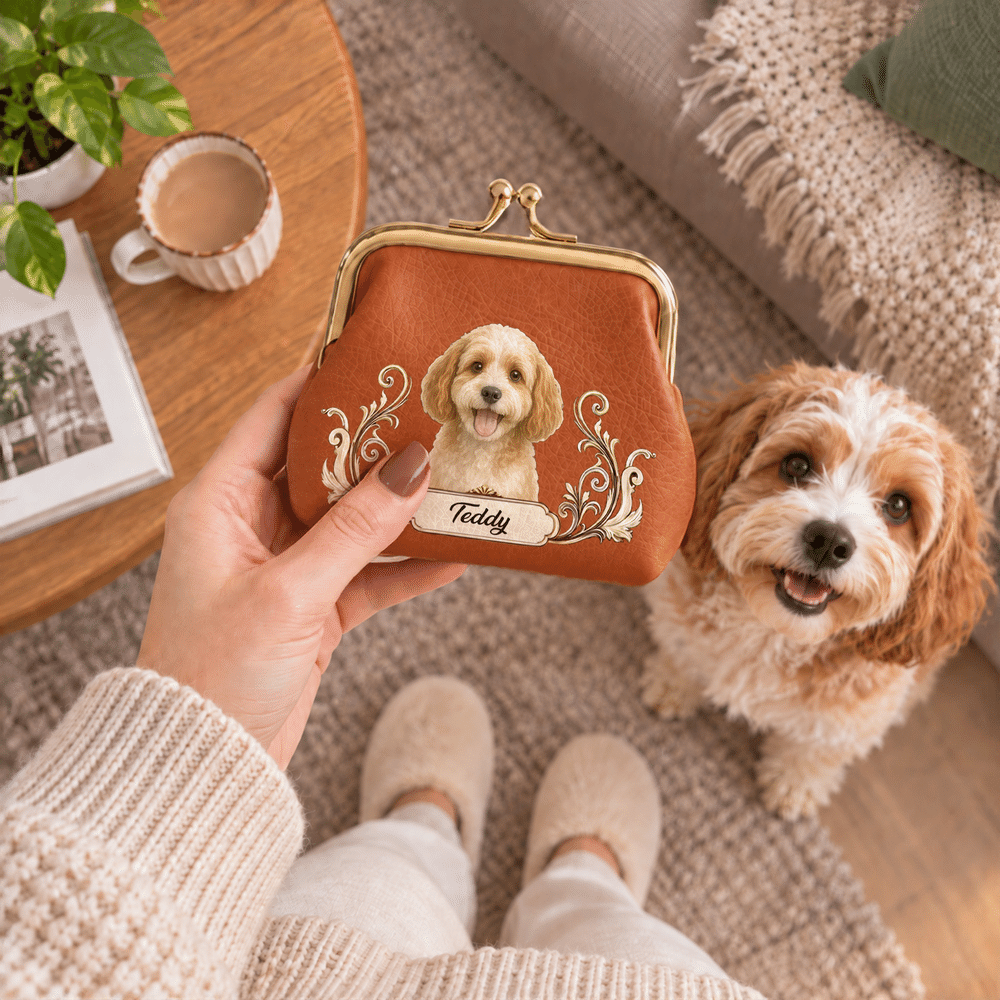 Portamonete portatile personalizzato in pelle PU con foto dell'animale domestico, nome e chiusura a scatto: indispensabile in viaggio, regalo di compleanno perfetto per chi ama cani, gatti e animali domestici 5