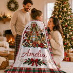 Personalized Christmas-Themed Initial Plaid Soft Throw Blanket with Name Home Decor Christmas Gift for Kids Friends Family