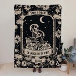 Personalised Moon Vintage Skull Floral Design Soft Throw Blanket with Name Gothic Style Home Decor Halloween Gift for Friend Family 1