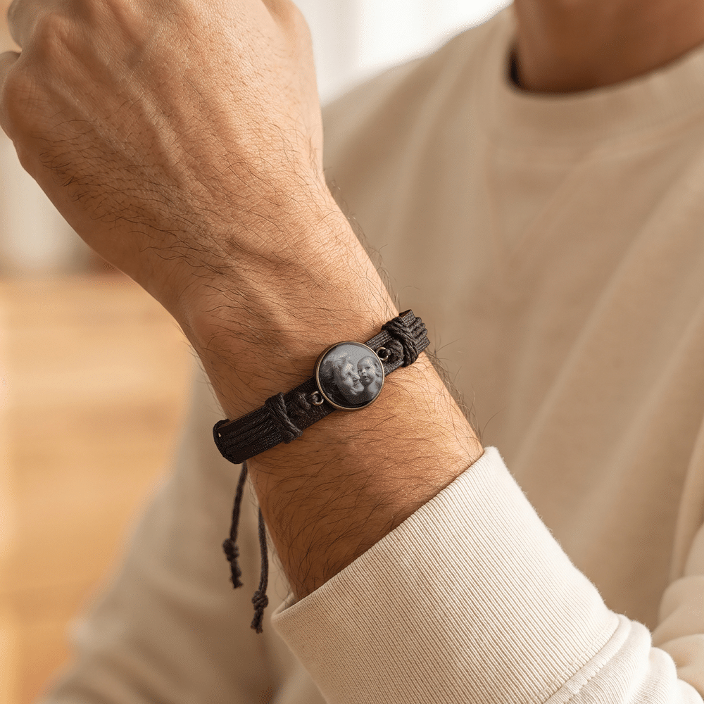 Braccialetto intrecciato in pelle PU personalizzato, con foto nascosta attivabile a calore, regolabile, regalo di compleanno o commemorativo per uomo e donna 6