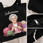 Gepersonaliseerde, gehaakte draagtas van corduroy met fotomotief van een stripfiguur en naam – geschikt voor dagelijks gebruik, verjaardagscadeau voor mama, oma of een breister 7