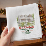 Personalized Watercolor Style House Photo Linen Napkin with Text and Year Table Decor Christmas Housewarming Gift for Family 6