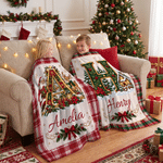 Personalized Christmas-Themed Initial Plaid Soft Throw Blanket with Name Home Decor Christmas Gift for Kids Friends Family