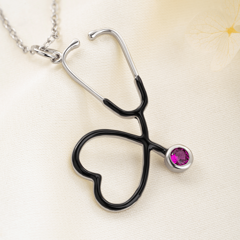 Collier en argent sterling avec stéthoscope en forme de cœur multicolore et pierre de naissance personnalisée – Bijou raffiné, cadeau de remerciement pour les infirmières et les médecins à l'occasion de la remise des diplômes 5