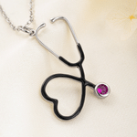 Collier en argent sterling avec stéthoscope en forme de cœur multicolore et pierre de naissance personnalisée – Bijou raffiné, cadeau de remerciement pour les infirmières et les médecins à l'occasion de la remise des diplômes 5