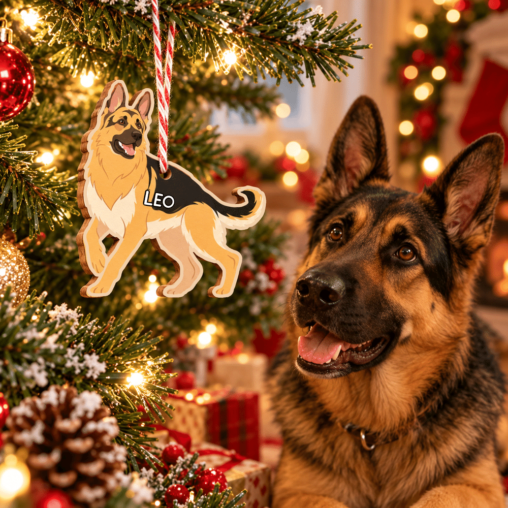 Décoration de Noël en bois personnalisée avec photo de chien en dessin animé et prénom, à suspendre – Cadeau de Noël pour les propriétaires de chiens et les amoureux des animaux 2