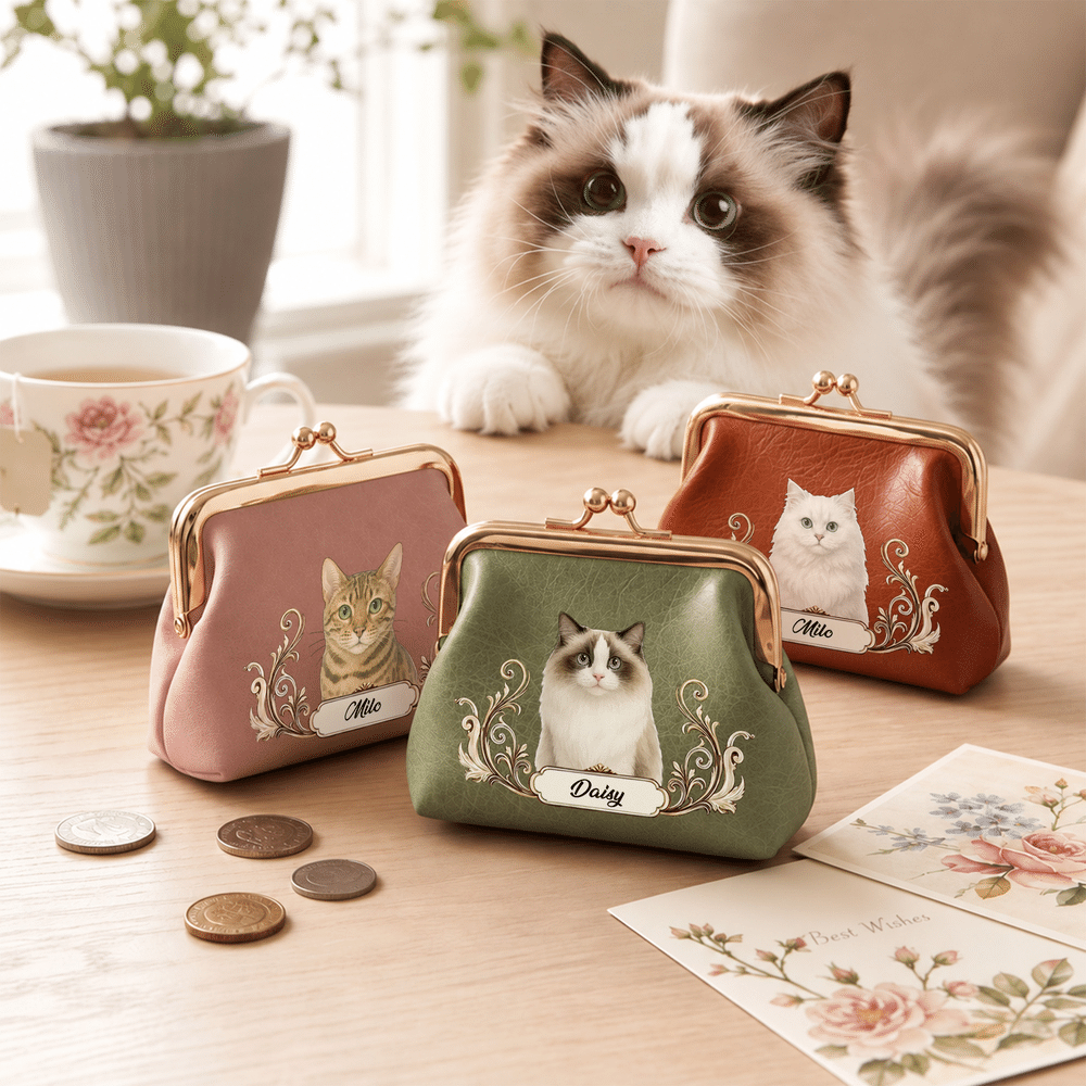 Portamonete portatile personalizzato in pelle PU con foto dell'animale domestico, nome e chiusura a scatto: indispensabile in viaggio, regalo di compleanno perfetto per chi ama cani, gatti e animali domestici 4