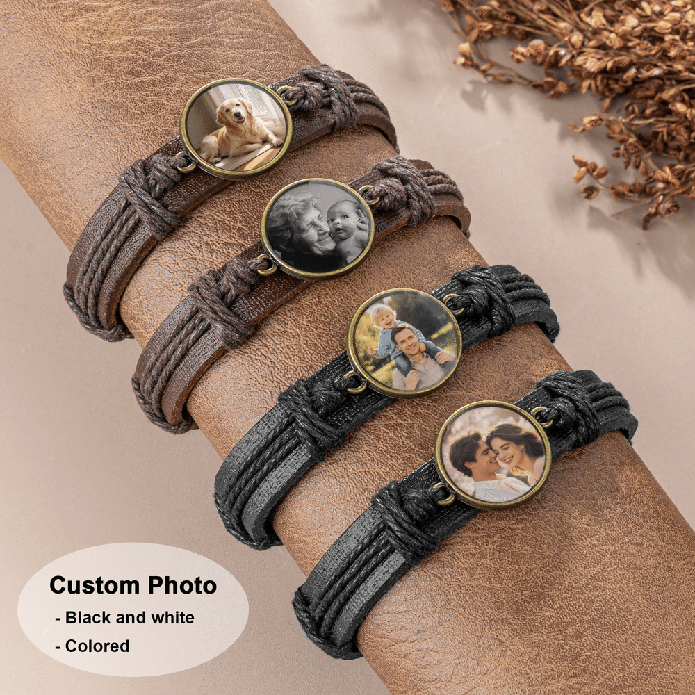 Braccialetto intrecciato in pelle PU personalizzato, con foto nascosta attivabile a calore, regolabile, regalo di compleanno o commemorativo per uomo e donna 2