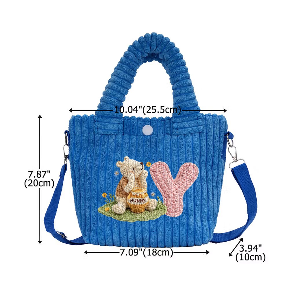 Personalised 3D-Effect Art Multicolour Cute Bear Large Capacity Corduroy Bag with Initial Daily Use Christmas Birthday Gift for Kids Toddlers 10