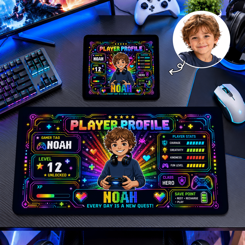 Personalised Cartoon Game Character Photo Non-Slip Mouse Pad Desk Mat with Name and Age Daily Use Birthday Graduation Gift for Kids Teenagers Gamers 1