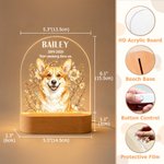 Lampada da notte LED personalizzata in acrilico con foto del proprio animale domestico dipinta ad acquerello e motivo floreale, con nome e anno, base in legno: regalo commemorativo per la perdita di un animale domestico, in segno di cordoglio, per i proprietari di animali domestici 11