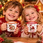 Personalised 3D-Effect Artwork Cartoon Christmas Santa Snowman Elf 12 oz Enamel Mug with Name and Initial Daily Use Christmas Party Gift for Kids 6