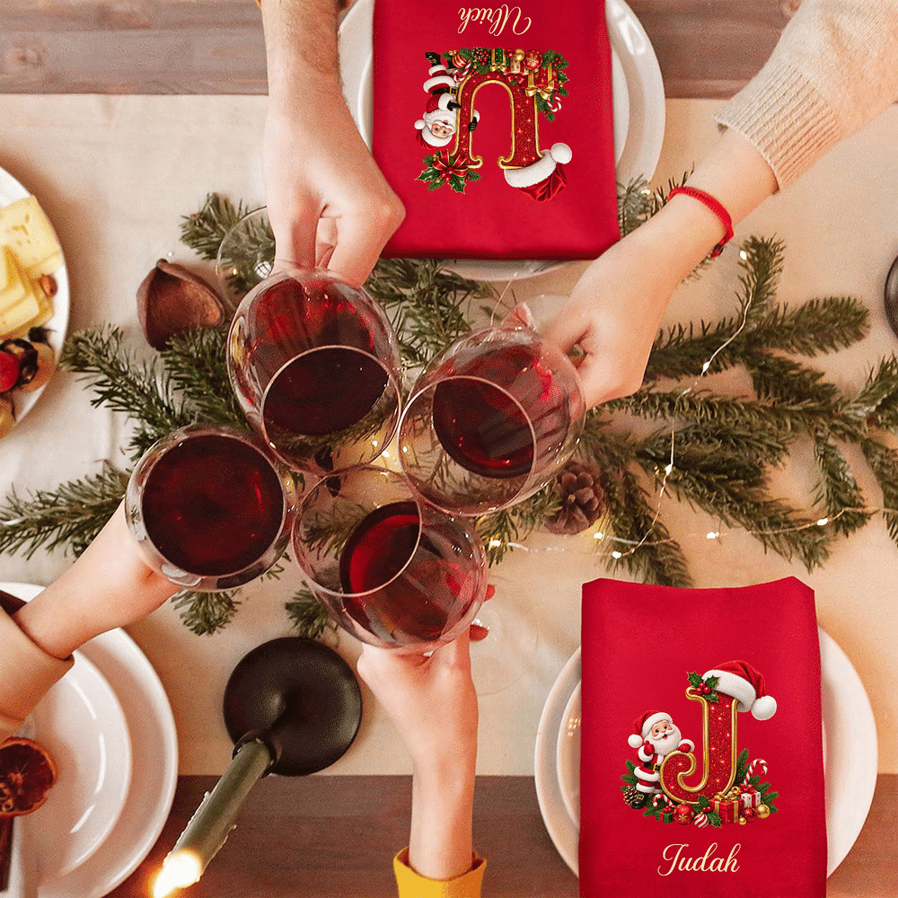 Personalised Santa Claus Santa Hat Initial Christmas Red Napkin with Name Table Decor Christmas Gift for Family Friends 6