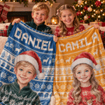 Personalized Christmas Theme Cartoon Character Photo Soft Throw Blanket with Name Home Decor Christmas Gift for Kid 3