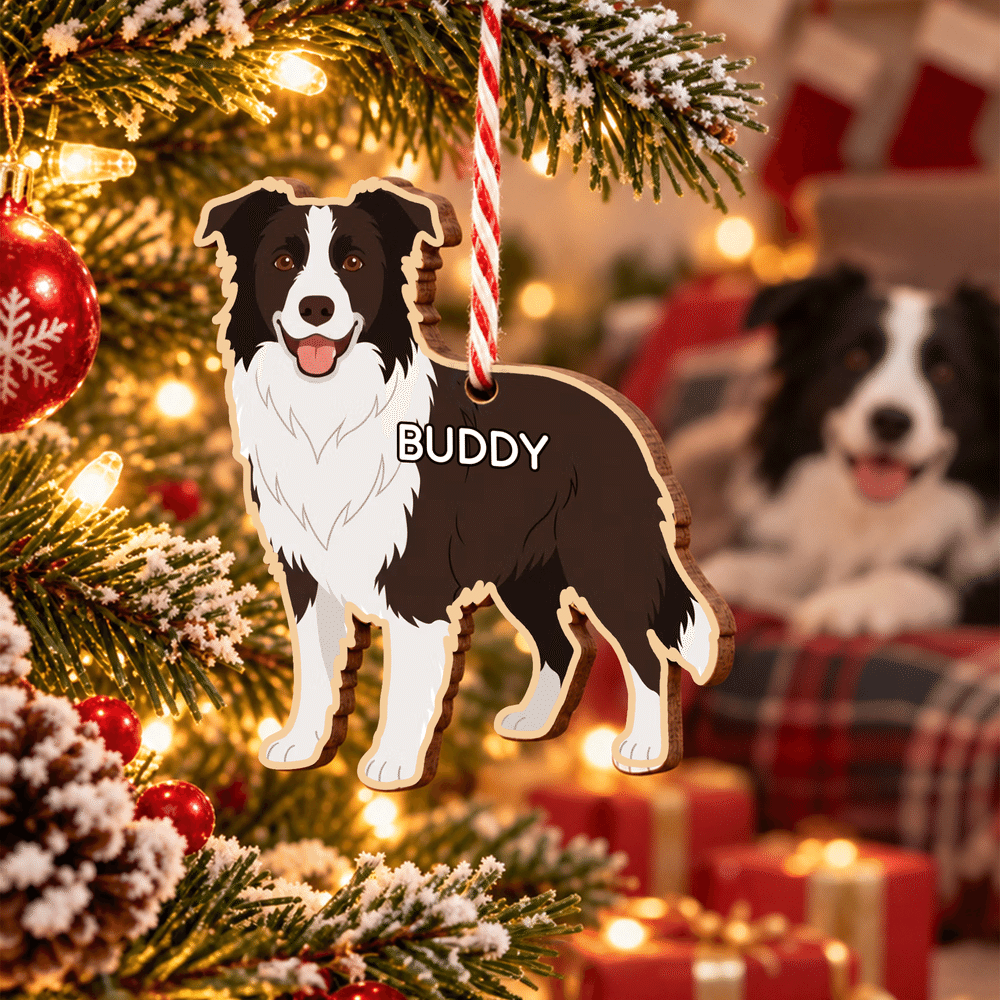 Décoration de Noël en bois personnalisée avec photo de chien en dessin animé et prénom, à suspendre – Cadeau de Noël pour les propriétaires de chiens et les amoureux des animaux 8