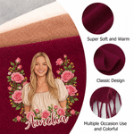 Personalised Semi-Realistic Art Style Photo Birth Flower Soft Warm Tassel Scarf with Name Winter Accessory Christmas Gift for Women Girls 6