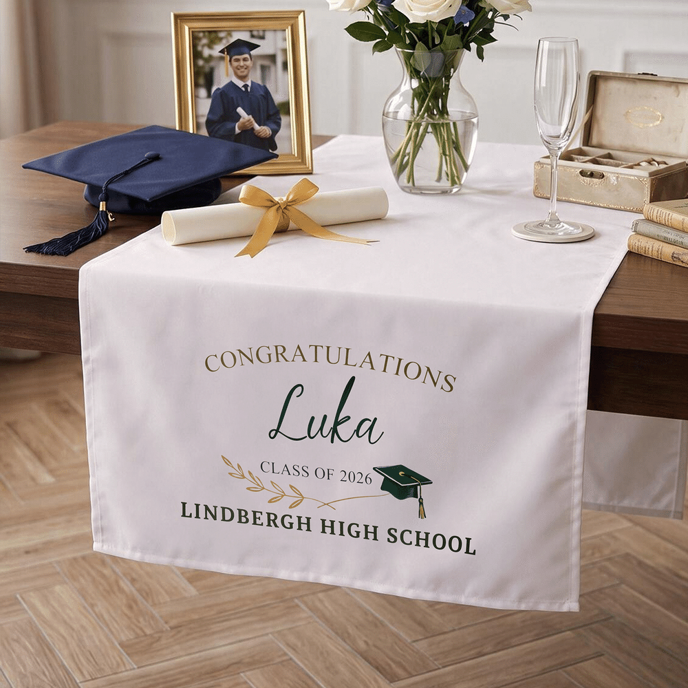 Personalised Graduation Cap Table Runner with Name Desktop Decoration Party Banner Graduation Gift for Graduates 2