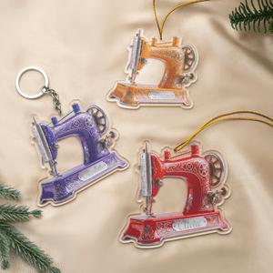 Personalised 3D-Effect Artwork Vintage Sewing Machine Acrylic Ornament Keyring with Name Christmas Gift for Crafters Sewing Lovers