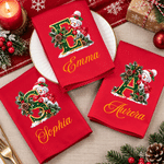 Personalised Christmas Snowman Initial 100% Cotton Napkin with Name Table Decor Christmas Gift for Friends Family 1