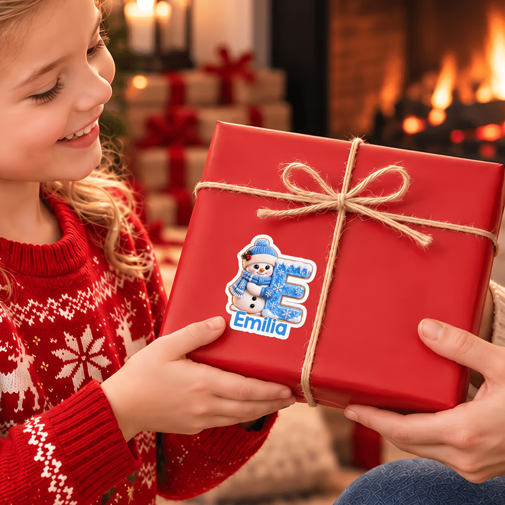 Personalised Cute Santa Claus Snowman Elf Elk Initial Label Waterproof Stickers with Name Gift Decor Christmas Party Gift for Family Friends 4