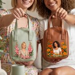 Personalized Birth Flower Character Portrait PU Leather Makeup Bag with Name and Handle Daily Use Mother's Day Gift for Girls Women 4