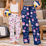 Personalized Pink Volleyball Bow Soft Pajama Pants with Name and Number Christmas Birthday Gift for Volleyball Players Women Kids 2