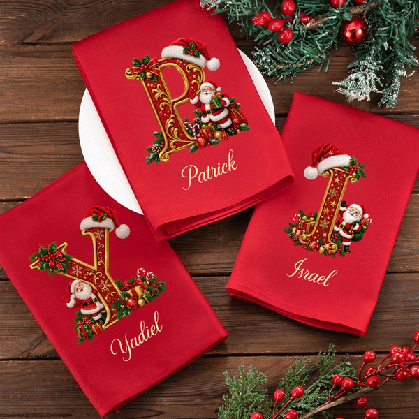 Personalised Santa Claus Santa Hat Initial Christmas Red Napkin with Name Table Decor Christmas Gift for Family Friends