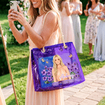 Personalised Colourful Cartoon Portrait Birth Flower Butterfly Transparent Beach Tote Bag with Photo and Name Bridesmaid Gift for Women Friends 7