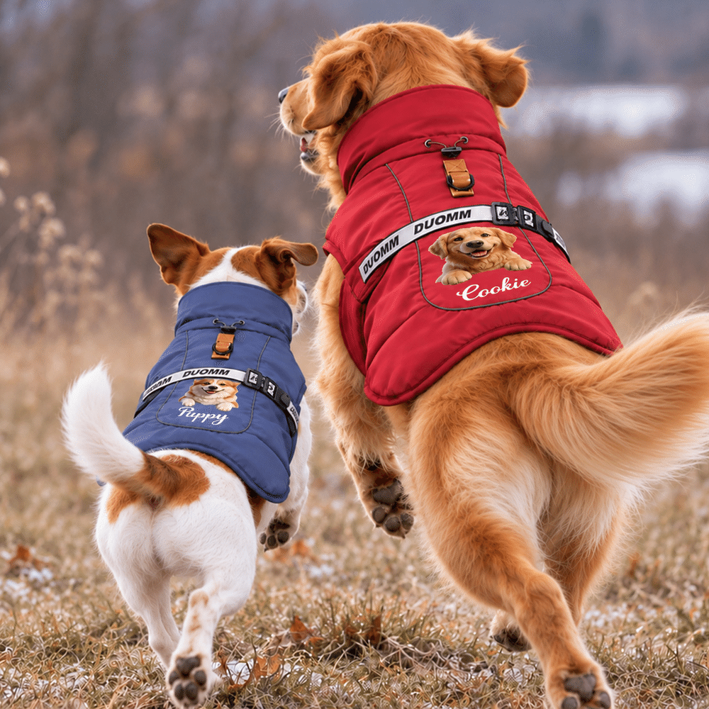 Personalised 3D-Effect Artwork Pet Photo Adjustable Dog Winter Coat Jacket with Name Outdoor Activities Christmas Gift for Pet Owners 3