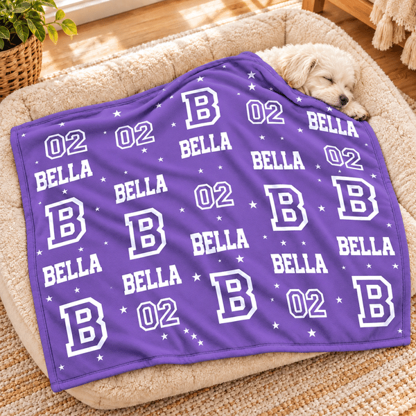 Personalized Word Cloud Star Paw Print Soft Pet Blanket with Initial Name and Number Daily Use Pet Party Birthday Gift for Pet Owners Lovers