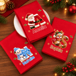 Personalized 3D-Effect Artwork Santa Claus Snowman 100% Cotton Reusable Table Napkin with Name Table Decor Christmas Gift for Family 1