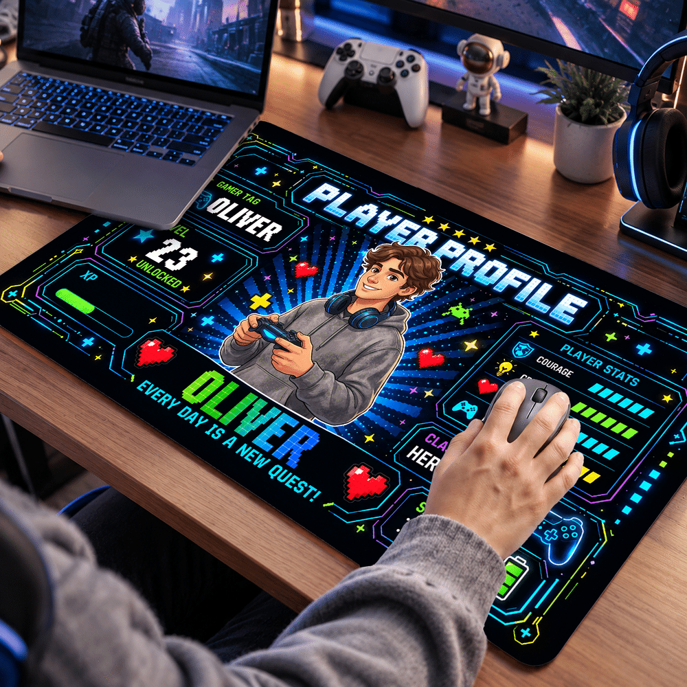 Personalised Cartoon Game Character Photo Non-Slip Mouse Pad Desk Mat with Name and Age Daily Use Birthday Graduation Gift for Kids Teenagers Gamers 2
